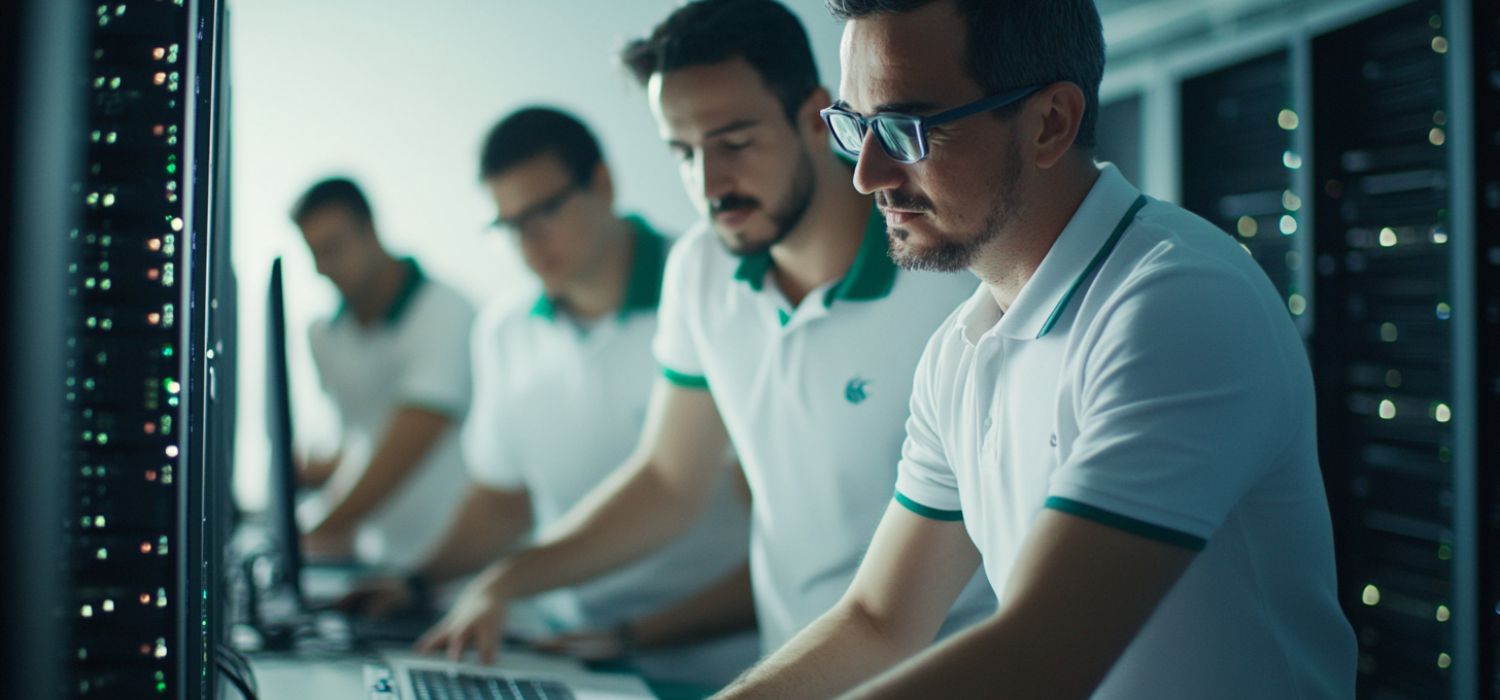 A group of IT professionals working on a client's IT infrastructure.